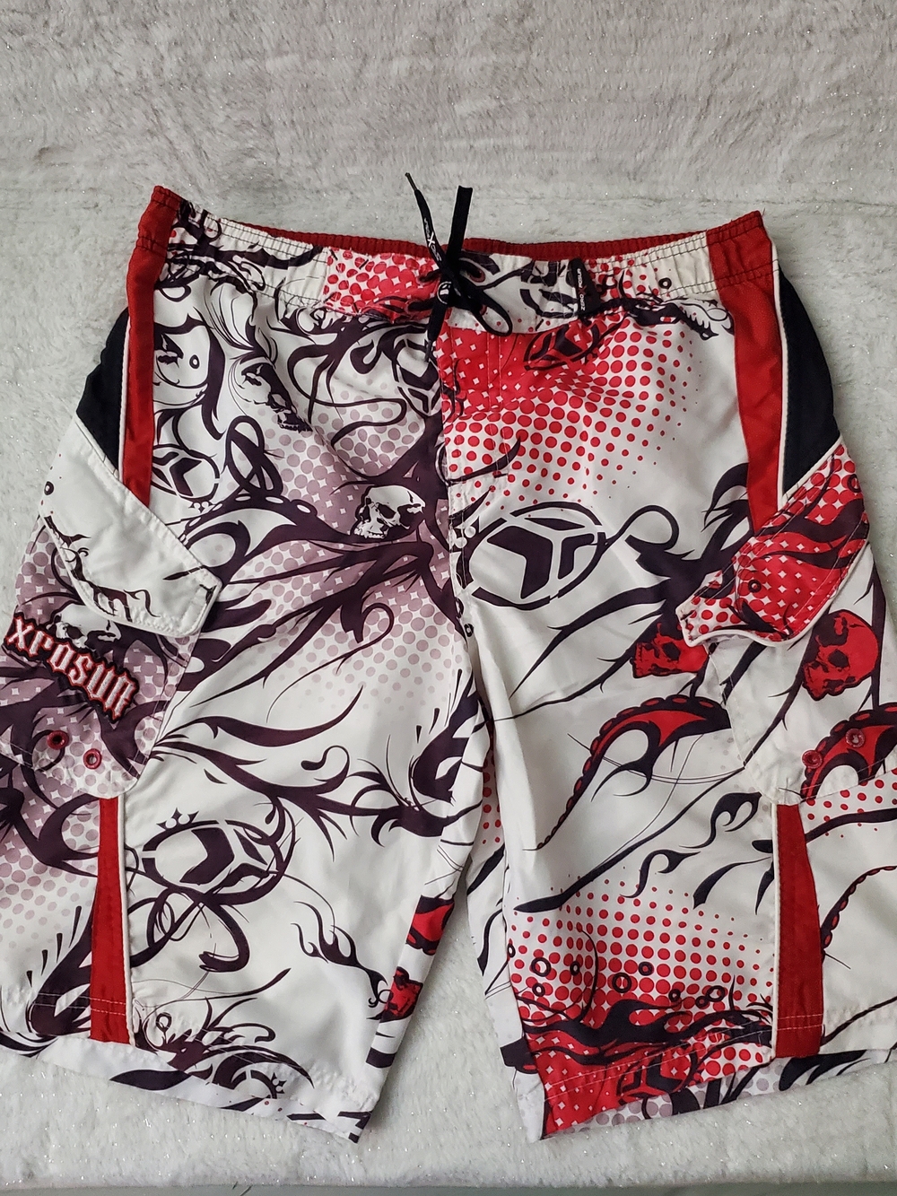 ZeroXposur White Red and Black Boys' Swim Trunks